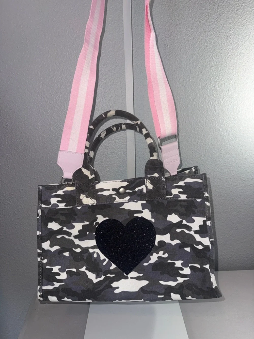 Quilted Koala Gray Camo Tote-Crossbody with Glitter Heart, and Pink Crossbody - Picture 14 of 14